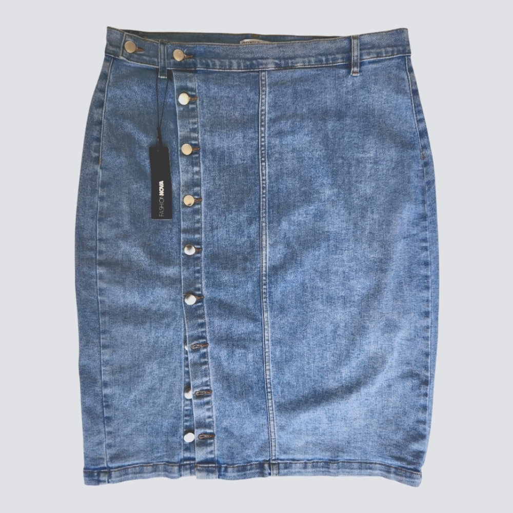 Fashion Nova Denim Midi Skirt Size 1 XL - Picture 4 of 15